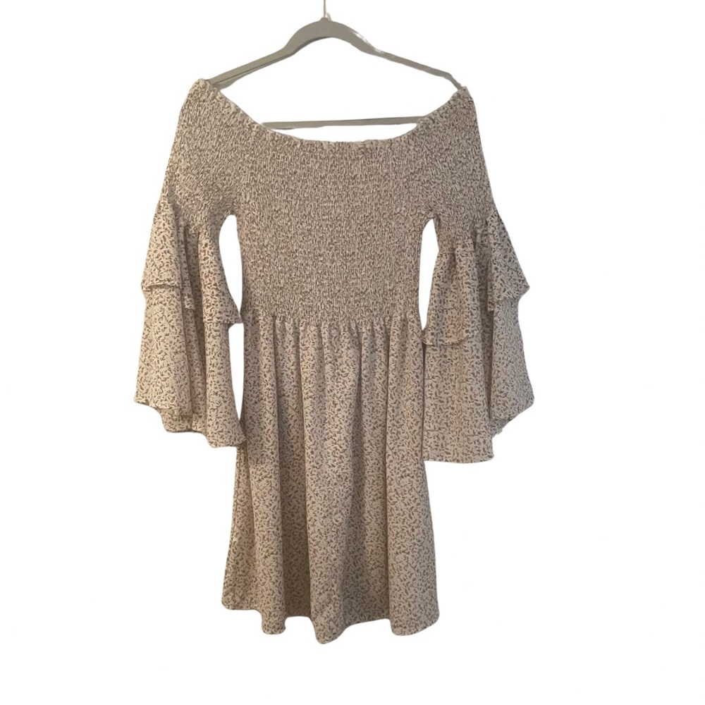 Boho Plus Floral Print Bell Sleeve Off Shoulder Mini Dress